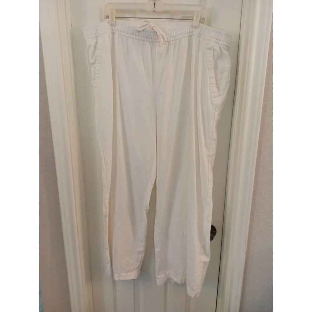 Women's Old Navy Linen/Viscose Blend Beach Vacation White Flowy Pants XXL